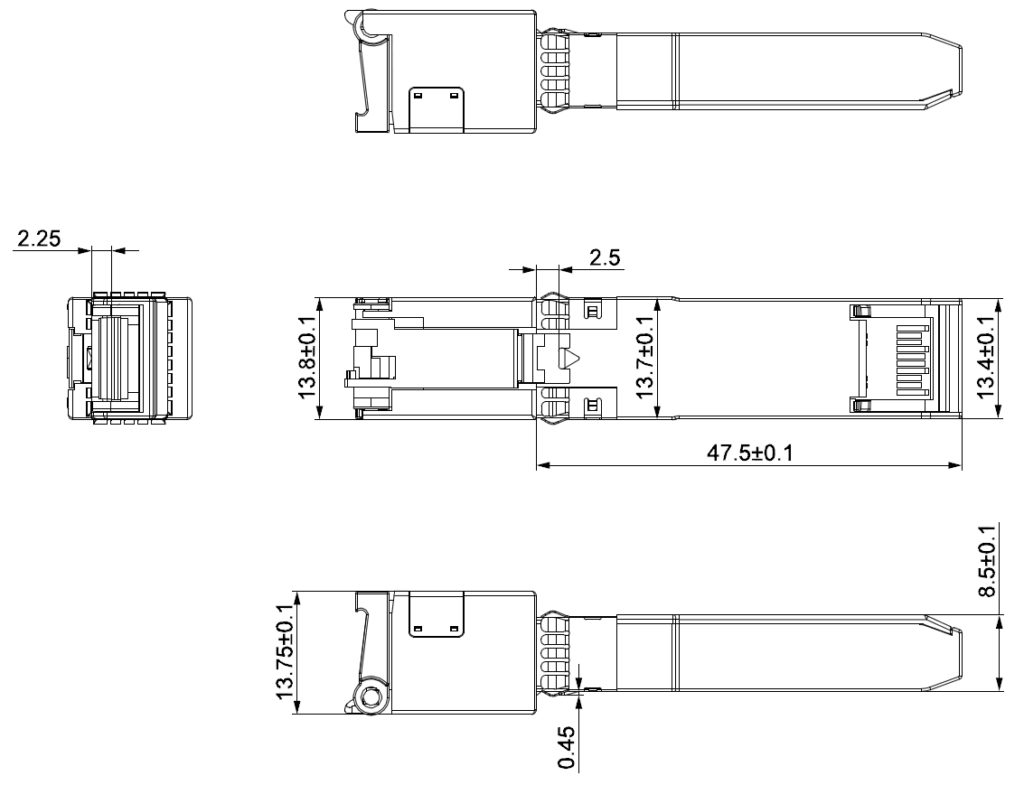 SFP-10G-T drawing Mechanical Specifications